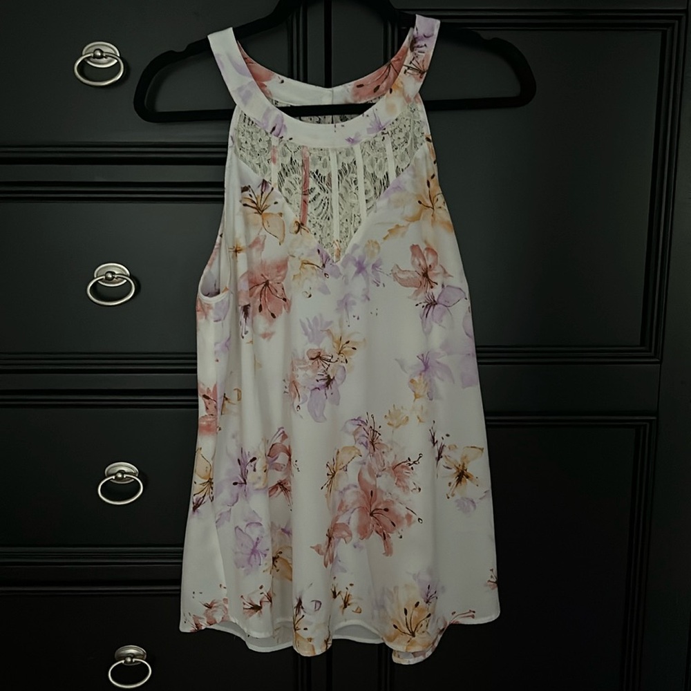 Market & Spruce Milagra Caged Lace Halter Blouse (Size Large)